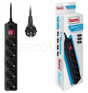 Сетевой фильтр BURO Сетевой фильтр, 5 розеток, 3 метра, (500SH-3-B), черный {992293}