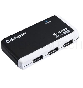 Разветвитель USB Defender  QUADRO INFIX USB2.0 - 4 порта, скор. - до 480 Мбит/с, + кабель USB 2.0 A(M) - MiniB (M) - 1м.