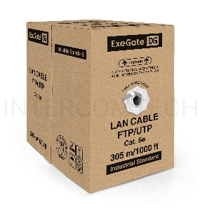 Кабель ExeGate UTP 4 пары кат.5e CCA, 25AWG, бухта 305м, серый, PVC