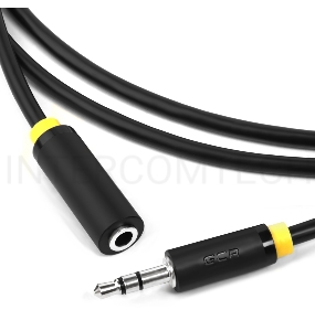 Greenconnect Удлинитель аудио 0.25m jack 3,5mm/jack 3,5mm черный, желтая окантовка, ультрагибкий, 28AWG, M/F, Premium , экран, стерео(GCR-STM1114-0.25m)
