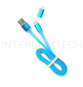 Кабель USB 2.0 Cablexpert CC-mAPUSB2bl1m, AM/microBM 5P - iPhone lightning, 1м, комбо кабель, алюминиевые разъемы, голубой, блистер