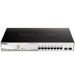 Коммутатор D-Link DGS-1210-10MP/FL1A, L2 Managed Switch with 8 10/100/1000Base-T ports and 2 1000Base-X SFP ports (8 PoE ports 802.3af/802.3at (30 W), PoE Budget 130 W).8K Mac address, 802.3x Flow Control,  256