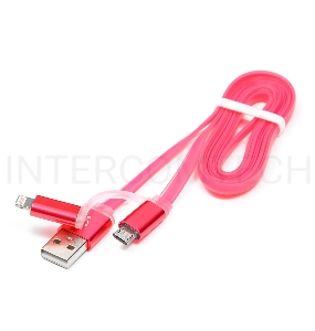 Кабель USB 2.0 Cablexpert CC-mAPUSB2pk1m, AM/microBM 5P - iPhone lightning, 1м, комбо кабель, алюминиевые разъемы, розовый, блистер
