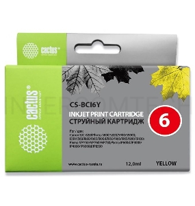 Картридж струйный Cactus CS-BCI6Y желтый для Canon S800 S820 S900 S9000 (12ml)