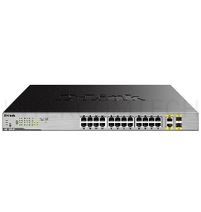 Сетевое оборудование D-Link DGS-1026MP/A1A Неуправляемый коммутатор с 24 портами 10/100/1000Base-T, 2 комбо-портами 100/1000Base-T/SFP и функцией энергосбережения (24 порта с поддержкой PoE 802.3af/at (30 Вт))