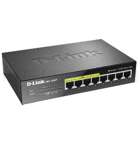Коммутатор Unmanaged Switch with 8 10/100/1000Base-T ports (4 PoE ports 802.3af/802.3at (30 W), PoE Budget 68).8K Mac address, Auto-sensing, 802.3x Flow Control, Stand-alone, Auto MDI/MDI-X for each port, D-link Green technology, Metal case.Manual + Exter