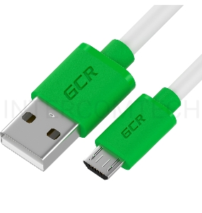 Кабель GCR QC 0.15m MicroUSB, быстрая зарядка, белый TPE, зеленые коннекторы, 28/22 AWG, GCR-53285
