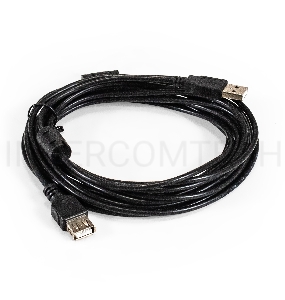 Удлинитель USB 2.0 ExeGate EX-CCF-USB2-AMAF-5.0F (Am/Af, позолоченные контакты, ферритовые кольца, 5м)