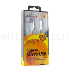 Кабель USB 2.0 Cablexpert CC-G-mUSB02S-0.5M, AM/microB, серия Gold, длина 0.5м, серебро, блистер
