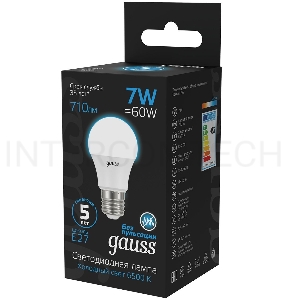 Лампа светодиодная Gauss 102502307 7Вт цок.:E27 груша 220B 6500K св.свеч.бел.хол. (упак.:10шт)