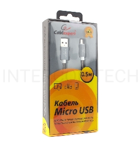 Кабель USB 2.0 Cablexpert CC-G-mUSB02Gy-0.5M, AM/microB, серия Gold, длина 0.5м, титан, блистер