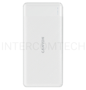 Аккумулятор CANYON PB-109 Power bank 10000mAh Li-poly battery, Input Lightning &Type C  : 5V/2A, 9V/2A PD 18W(Max), Output Type C 5V/3A,9V/2.2A,12V/1.5A 20W,  Output USB A:5V3A,9V2A,12V1.5A,18W quick charging cable 0.3m, 144*68*16mm, 0.24kg, White