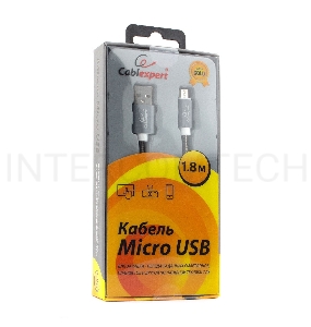Кабель USB 2.0 Cablexpert CC-G-mUSB02Gy-1.8M, AM/microB, серия Gold, длина 1.8м, титан, блистер