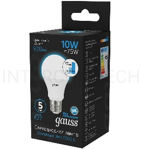 Лампа светодиодная Gauss 102502310-S 10Вт цок.:E27 груша 220B 6500K св.свеч.бел.хол. (упак.:10шт)