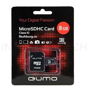 Флэш карта Micro SecureDigital 8Gb QUMO QM8GMICSDHC10 {MicroSDHC Class 10, SD adapter}