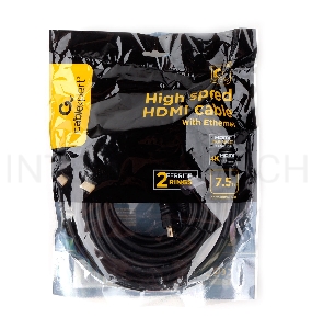 Кабель HDMI Cablexpert CCF2-HDMI4-7.5M, 7,5м, v2.0, 19M/19M, черный, позол.разъемы, экран, 2 ферр кольца, пакет