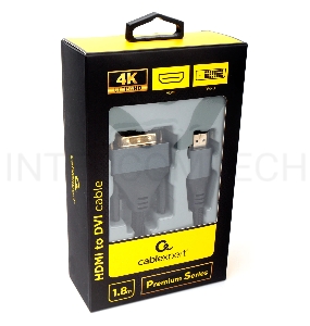 Кабель HDMI-DVI Cablexpert CC-HDMI-DVI-4K-6, 4K, 19M/19M, 1.8м, single link, нейлоновая оплетка, метал. разъемы, пакет