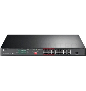 Коммутатор TP-Link 16-port 10/100Mbps + 2-port Gigabit unmanaged switch with 16 PoE+ ports, compliant with 802.3af/at PoE, 150W PoE budget,  support 250m Extend Mode, priority mode and Isolation mode, rackmount, plug and play.