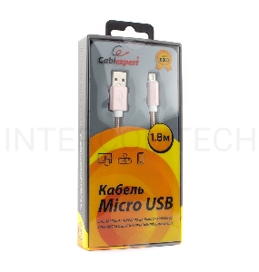 Кабель USB 2.0 Cablexpert CC-G-mUSB02Cu-1.8M, AM/microB, серия Gold, длина 1.8м, золото, блистер