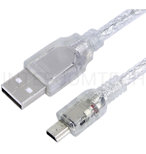 Кабель Greenconnect 1.0m USB 2.0, AM/mini 5P, прозрачный, 28/28 AWG, экран, армированный, морозостойкий, GCR-UM1M5P-BB2S-1.0m