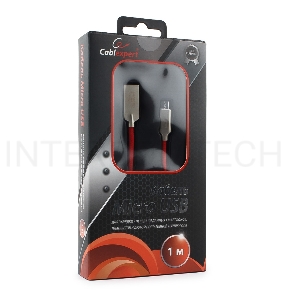 Кабель USB 2.0 Cablexpert CC-P-mUSB02R-1M, AM/microB, серия Platinum, длина 1м, красный, блистер