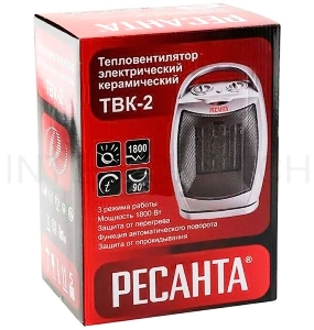 Тепловентилятор Ресанта ТВК-2 [67/2/4]  керамический с поворотным механизмом, вентилятор/900/1800 Вт, защита от перегрева, защита от опракидования