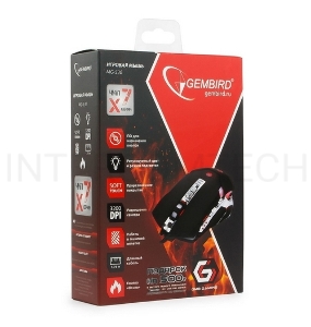 Мышь игровая Gembird MG-530, USB, 5кнопок+колесо-кнопка+кнопка огонь, 3200DPI, подсветка, 1000 Гц, программное обеспечение для создания макросов