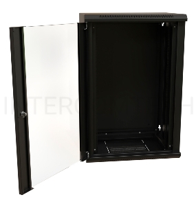 Шкаф коммутационный WRline (WR-TW-1866-GP-RAL9004) настенный 18U 600x600мм пер.дв.стекл 2 бок.пан. 60кг черный 520мм 908мм IP20 сталь