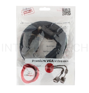 Кабель VGA Premium Cablexpert CC-PPVGA-10-B, 15M/15M, 3.0м, черный, тройной экран, феррит.кольца, пакет