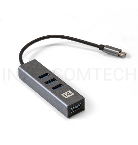 USB-Хаб (концентратор) ExeGate DUB-4TC (кабель-адаптер USB Type C --> 4xUSB3.0, Plug&Play, серебристый)