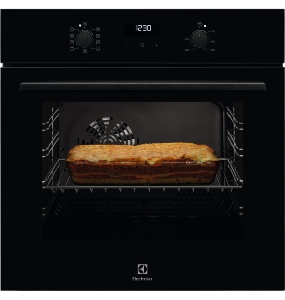 Встраиваемая электрическая духовка ELECTROLUX OEF5C50Z / SurroundCook, основной цвет - черный, утапливаемые переключатели, таймер отключения, отложенный старт, будильник, хромированные направляющие из нержавеющей стали, телескопические направляющие FlexiR