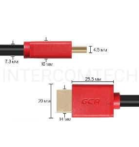 Кабель Greenconnect 0.3m HDMI версия 2.0, HDR 4:2:2, Ultra HD, 4K 60 fps 60Hz/5K*30Hz, 3D, AUDIO, 18.0 Гбит/с, 28/28 AWG, OD7.3mm, тройной экран, черный, красные коннекторы, GCR-HM451-0.3m Greenconnect Кабель 0.3m HDMI версия 2.0, HDR 4:2:2, Ultra HD, 4K 