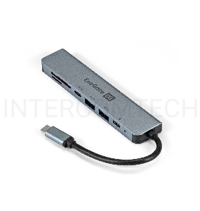 Док-станция ExeGate EX293983RUS DUB-21C/PD/CR/H (кабель-адаптер USB Type-C --> 2xUSB3.0 + Card Reader + PD 100W + HDMI 4K@60Hz, Plug&Play, серый)