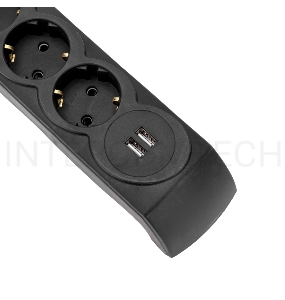 Фильтр сетевой 5 гнезд, 5м, 3х1,5мм², с автовыкл, 2 USB, черный KRANZ