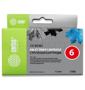 Картридж струйный Cactus CS-BCI6C голубой для Canon S800/ S820/ S900/ S9000; i550 (12ml)