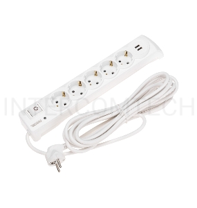 Фильтр сетевой 5 гнезд, 5м, 3х1,5мм², с автовыкл, 2 USB, белый KRANZ