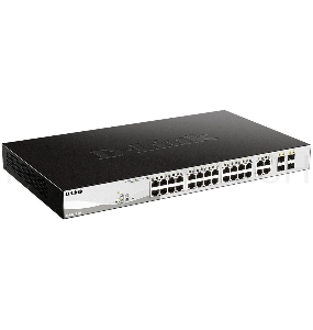 Коммутатор D-Link DGS-1210-28P/FL1A, L2 Managed Switch with 24 10/100/1000Base-T ports and 4 100/1000Base-T/SFP combo-ports (24 PoE ports 802.3af/802.3at (30 W), PoE Budget 193 W).8K Mac address, 802.3x Flow Co