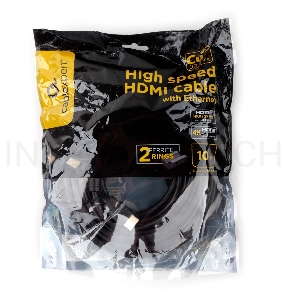 Кабель HDMI Cablexpert CCF2-HDMI4-10M, 10м, v1.4, 19M/19M, черный, позол.разъемы, экран, 2 ферр кольца, пакет