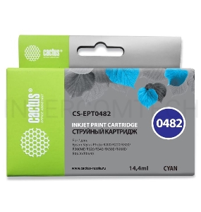 Картридж струйный Cactus CS-EPT0482 голубой для Epson Stylus Photo R200/ R220/ R300/ R320/ R340 (16m