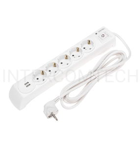 Фильтр сетевой 5 гнезд, 3м, 3х1,5мм², с автовыкл, 2 USB, белый KRANZ
