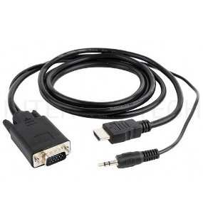 Кабель Cablexpert HDMI-VGA 19M/15M + 3.5Jack, 1.8м, черный, позол.разъемы, пакет (A-HDMI-VGA-03-6)
