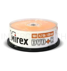 Диск DVD+R Mirex 4.7 Gb, 16x, Cake Box (25), (25/300)