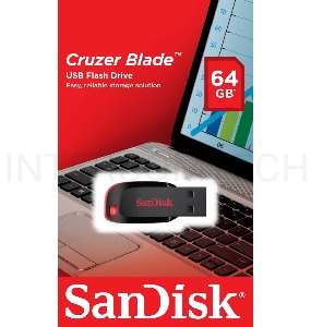 Флеш Диск Sandisk 64Gb Cruzer Blade SDCZ50-064G-B35 USB2.0 черный/красный