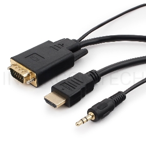Кабель Cablexpert HDMI-VGA 19M/15M + 3.5Jack, 5м, черный, позол.разъемы, пакет (A-HDMI-VGA-03-5M)