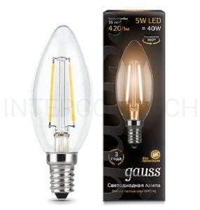 Лампа светодиодная GAUSS 103801105  LED Filament Candle Е14 5Вт 2700к 1/10/50