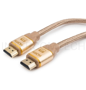 Кабель HDMI Cablexpert, серия Gold, 1 м, v1.4, M/M, золотой, позол.разъемы, алюминиевый корпус, нейлоновая оплетка, коробка
