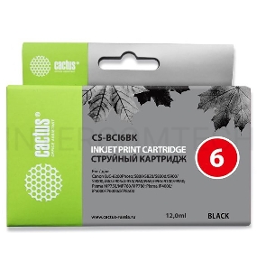 Картридж струйный Cactus CS-BCI6BK черный для Canon i905D i950S i960x i965 i990 i9100 (12ml)