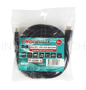 Кабель Proconnect (17-6206-6) Шнур  HDMI - HDMI  gold  5М  с фильтрами  (PE bag) 
