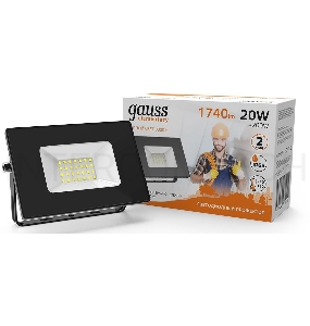 Прожектор светодиодный GAUSS 613527120  LED 20W 1300lm IP65 3000К черный 1/60