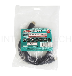 Кабель Proconnect (17-6205-6) Шнур  HDMI - HDMI  gold  3М  с фильтрами  (PE bag)